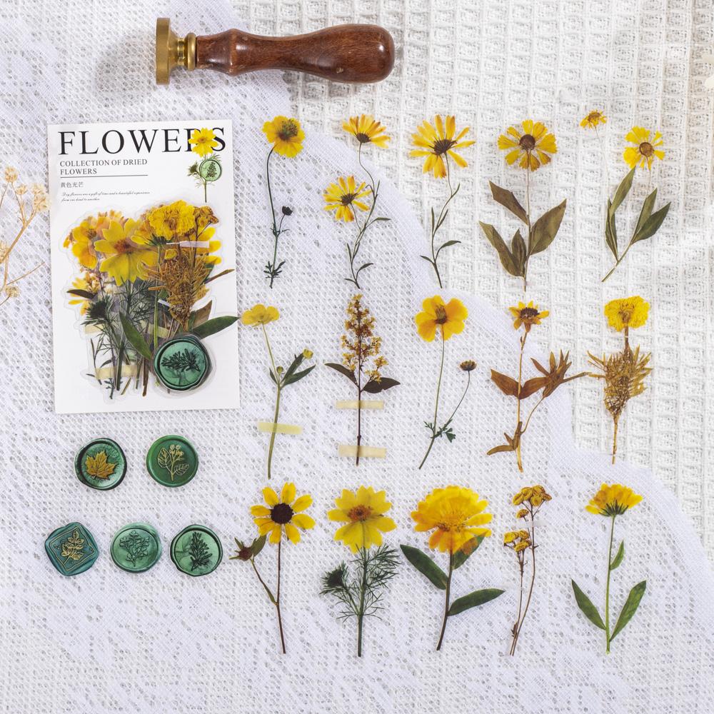 40 pièces/paquet Autocollants Spécimens de Feuilles de Fleurs Séchées Vintage Esthétique Créativité Décor Journal Chiffonné Scrapbooking Fournitures