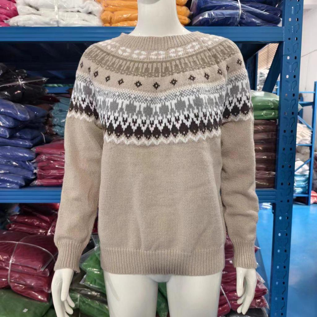 Europäischer & Amerikanischer Damen Lockerer Farbblock Rundhals Mode Pullover