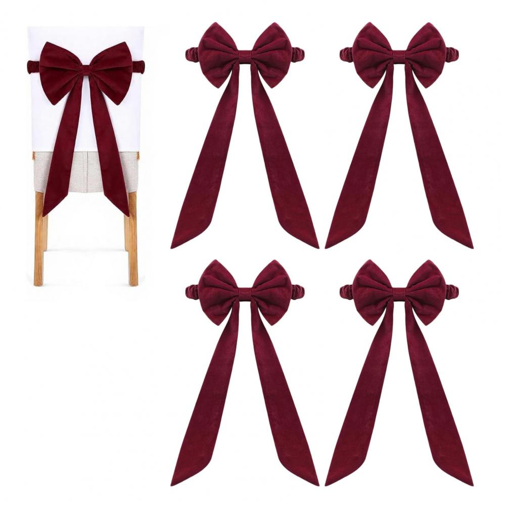 Reusable Chair Ties Wrinkle-resistant Chair Ties Christmas Velvet Chair Sashes Burgundy Bows Tie Back Holiday Banquet Wedding