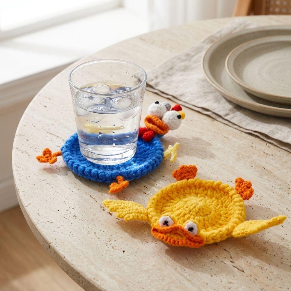 Non-Slip Crochet Animal Coaster Finished Cute Knitted Cup Mat Handwoven Coaster Coffee Cup