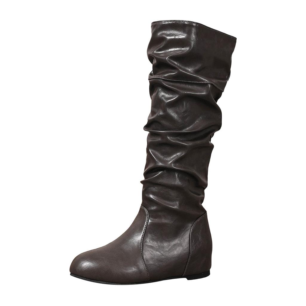 Damen kniehohe Keilstiefel Damen kniehohe Stiefel Runde Spitze Weite Wade zum Hineinschlüpfen Klobige Reitstiefel Für Schuhe Für Damen