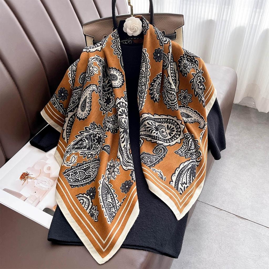 90x90cm Female Square Shawl Scarfs Flower Printed Handkerchief Scarf Women Headband Bandana Head Scarves