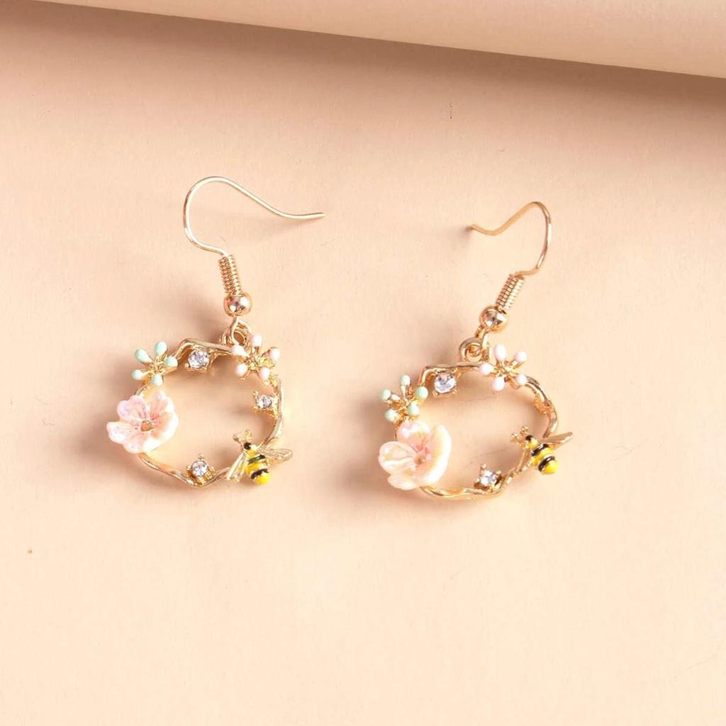Silver Needle Bee Floral Earrings Korean Style Cute Bee Flower Ear Studs for Women