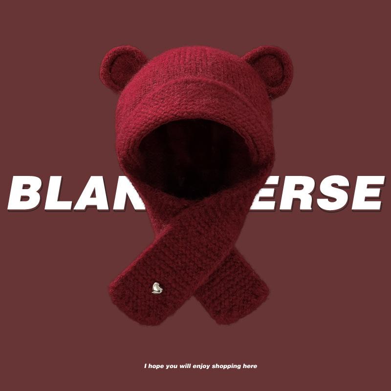 

Осенне-зимняя вязаная шапка с большой окружностью головы женская милая шапка с изображением медведя универсальная термозащитная шерстяная шапка