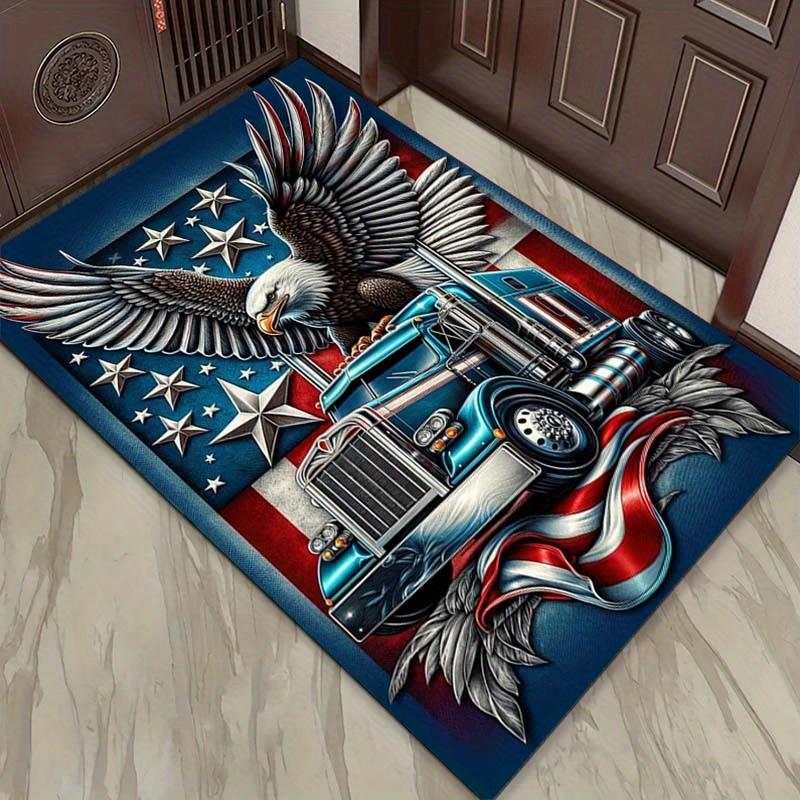American Flag Eagle Rug for Patriotic Homes | 3D Truck Design Carpet | USA Themed Living Room Decor Skid resistant carpet
