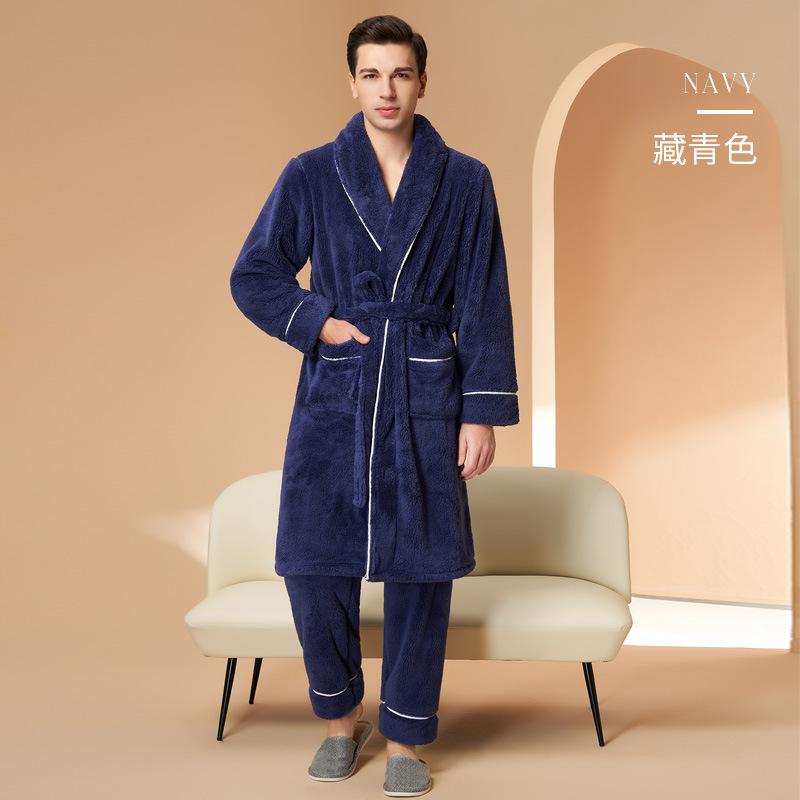 2-teiliges Loungewear-Set für Herren aus dickem, weichem Baumwollvlies für Herbst und Winter