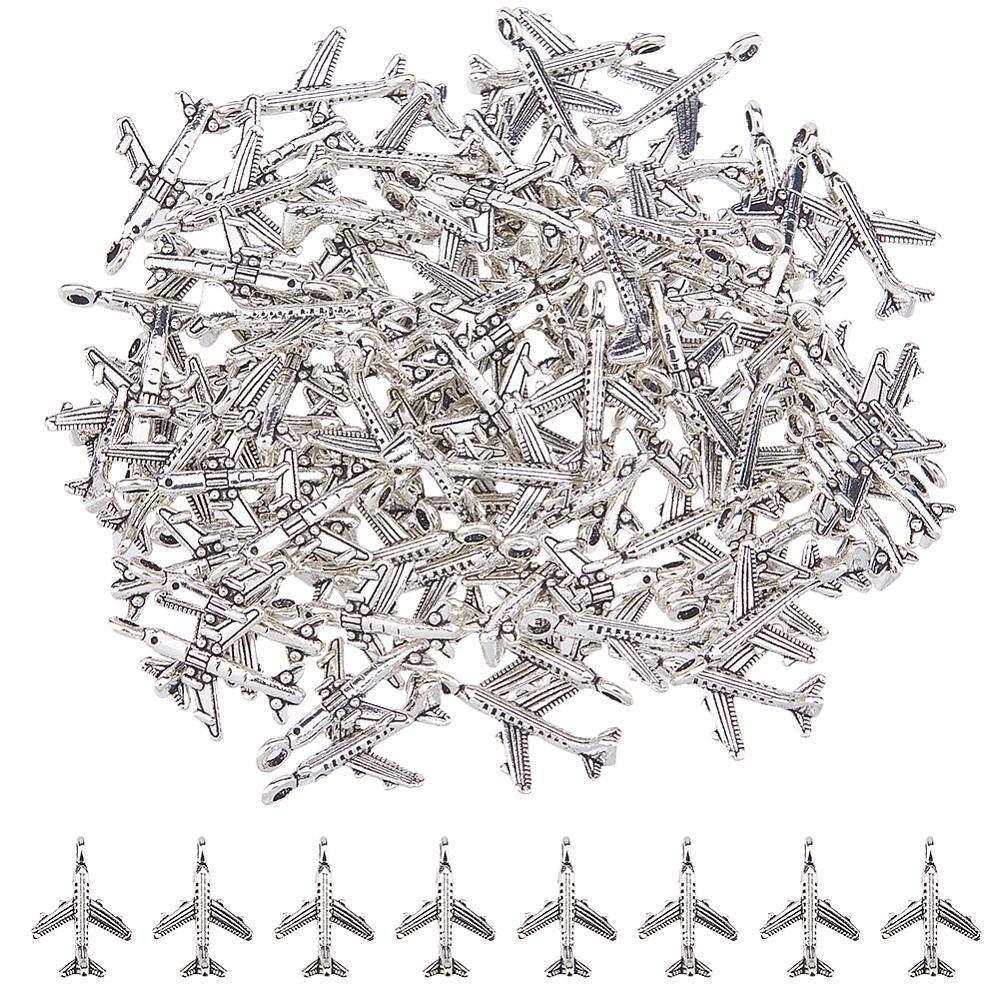 120Pcs Tibetan Style Alloy Pendants Passenger Airplane Charms Cadmium Free & Lead Free Antique Silver 22x15x3mm Hole: 2.5mm
