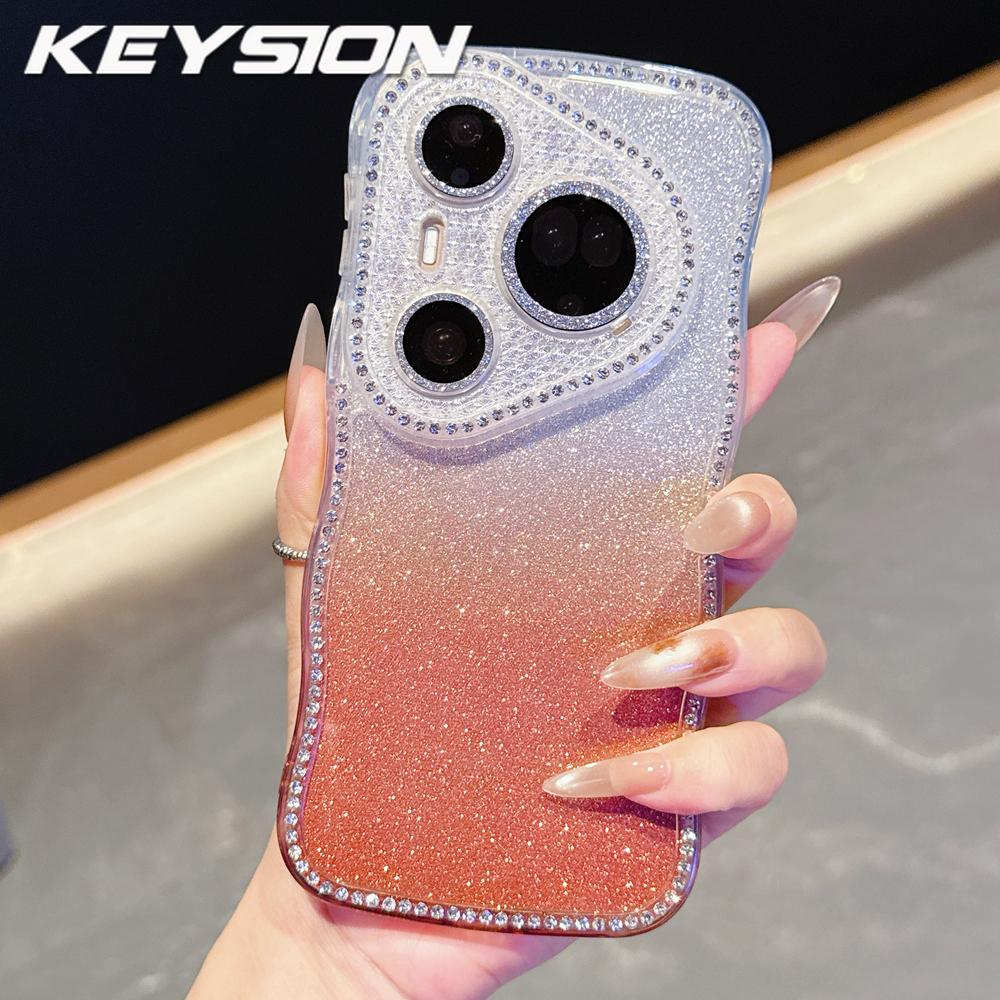 KEYSION Gradient Glitter Jewelled Phone Case for Huawei Pura 70 80 Pro 80 70 Ultra Wavy Border Lens Protector Shockproof Cover