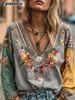 Women's Bohemian V-Neck Casual Vintage Top Long Sleeve Ethnic Style