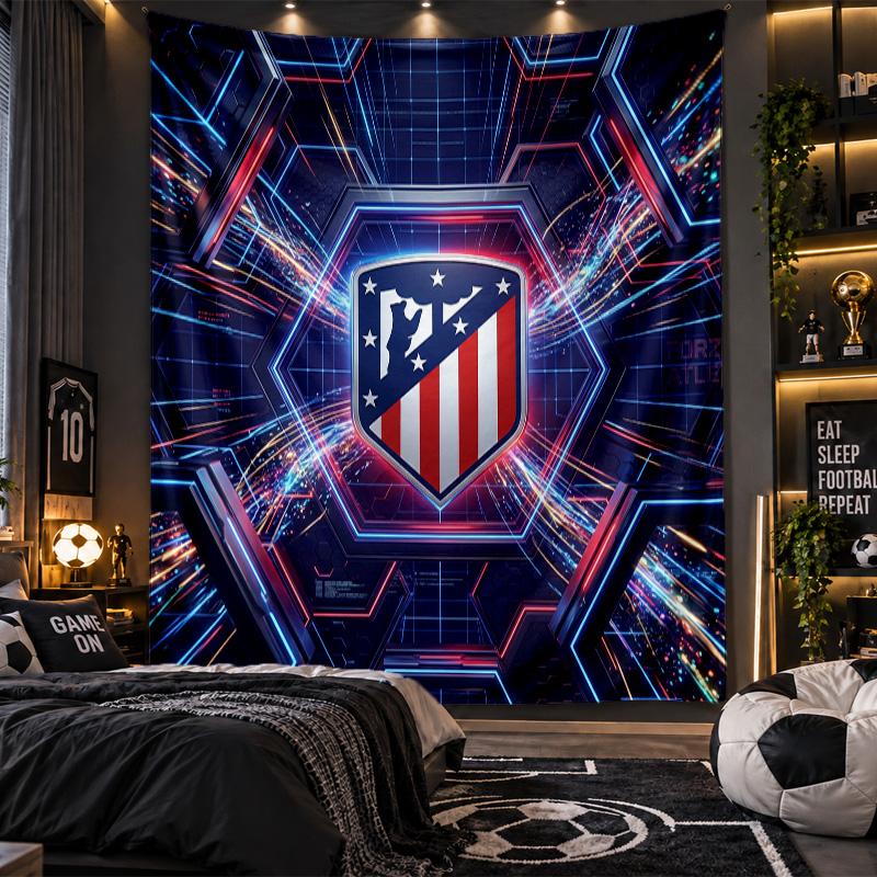 Wandbehang Wandteppich Atletico Madrid Druck Stoff für Wohnzimmer Schlafzimmer Heimdekoration