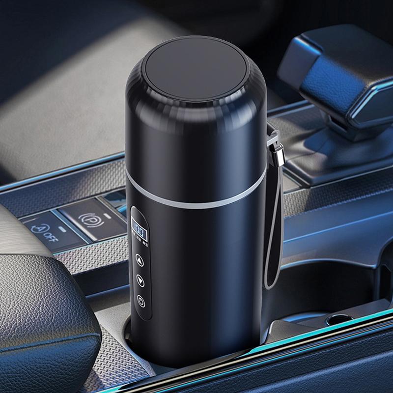 500ml Car Heating Cup 12V 24V Electric Kettle with Temperature Display Three Modes Stainless Steel Travel Heating Thermal Mug
