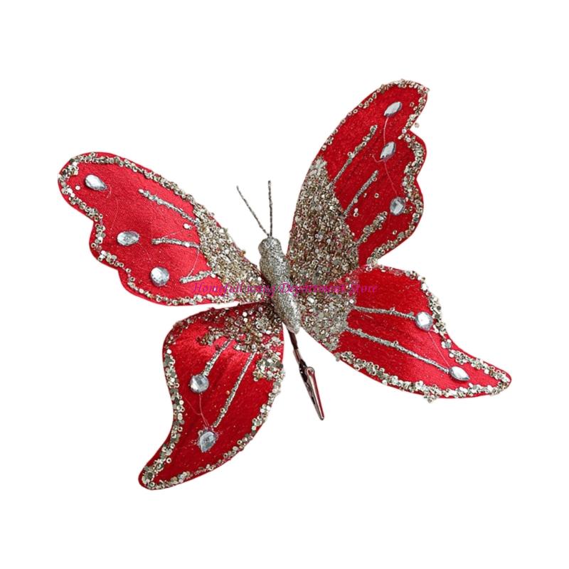 Glittering Foam Cloth Butterfly Ornament 25Cm Length Design Festival Party Home Decoration Christmas Tree Accessories