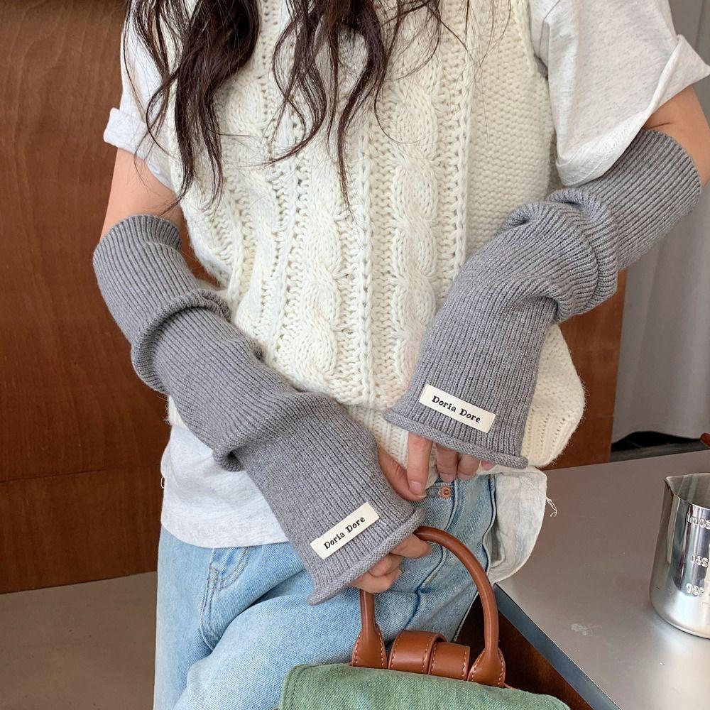 

Korean Style Woolen Arm Gloves Hole Warm Arm Covers Long Fingerless Sleeves Streetwear style1