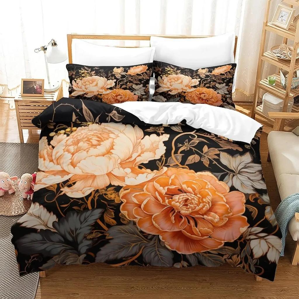 Peony Floral Duvet Cover Luxury Flower Leaves Bedding Set Garden Spring Blossom Comforter Cover Microfiber Botanical Quilt Cover