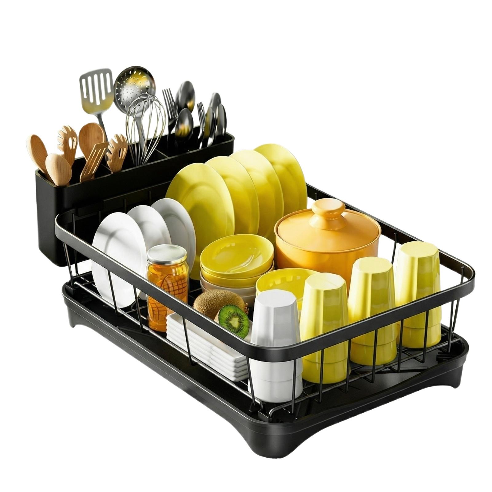 

Kitchen Dish Drying Rack, Countertop Bowl Plate Organizer for Chopsticks Knife Fork чёрный