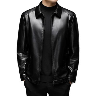 New Men's Lapel Leather Jacket Middle-aged Men's Business Casual Zipper PU Leather Jacket