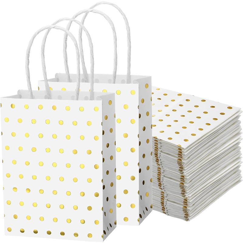 WTEMPO 12PCS 6*11*15CM Christmas/New Year Round Dot Printed Gifts Bags Portable Foldable Paper Gift Handbags Creative Festivals Gift Packaging Bags