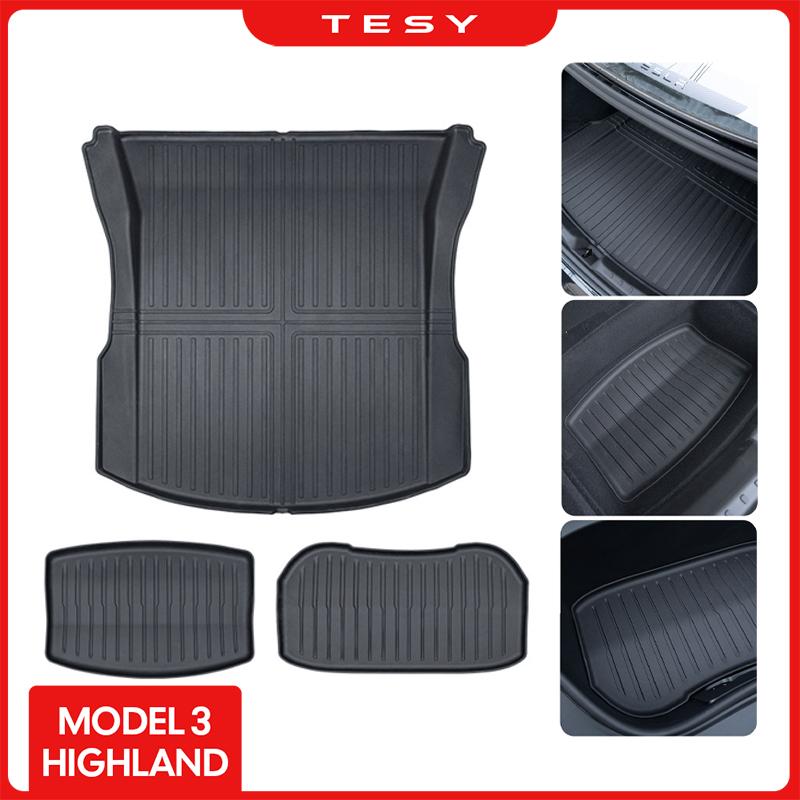 BEE1 For Tesla Model 3 Highland 2024 Front and Back Trunk Mat TPE Carpet Waterproof Weather-resistant Pads Up and Down Layer Mats
