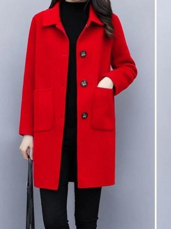Plus Size Women's Mid-Length Woolen Coat - Loose, Slimming, Age-Reducing for Autumn/Winter 2025