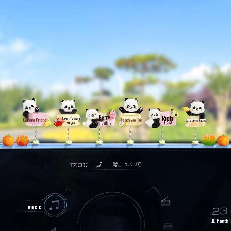 Adorable Fruit Panda Shaking Car Ornament - Electric Car Interior Console Decoration