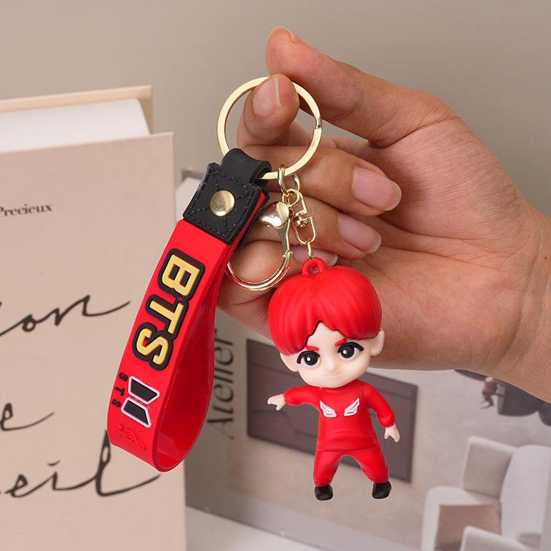 BTS Cute Cartoon 3D Rubber Doll Keychain, Bangtan Boys Mini Figure Pendant, Kpop ARMY Fans Collectible Charm