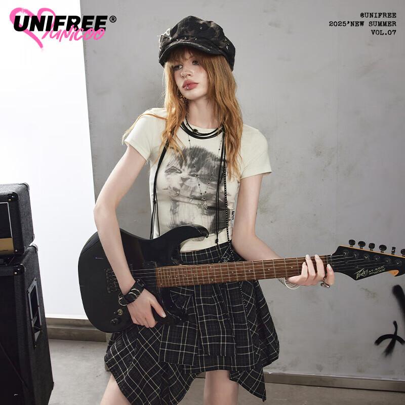 UNIFREE Cute Cat Print Slim Fit Round Neck T-shirt XL