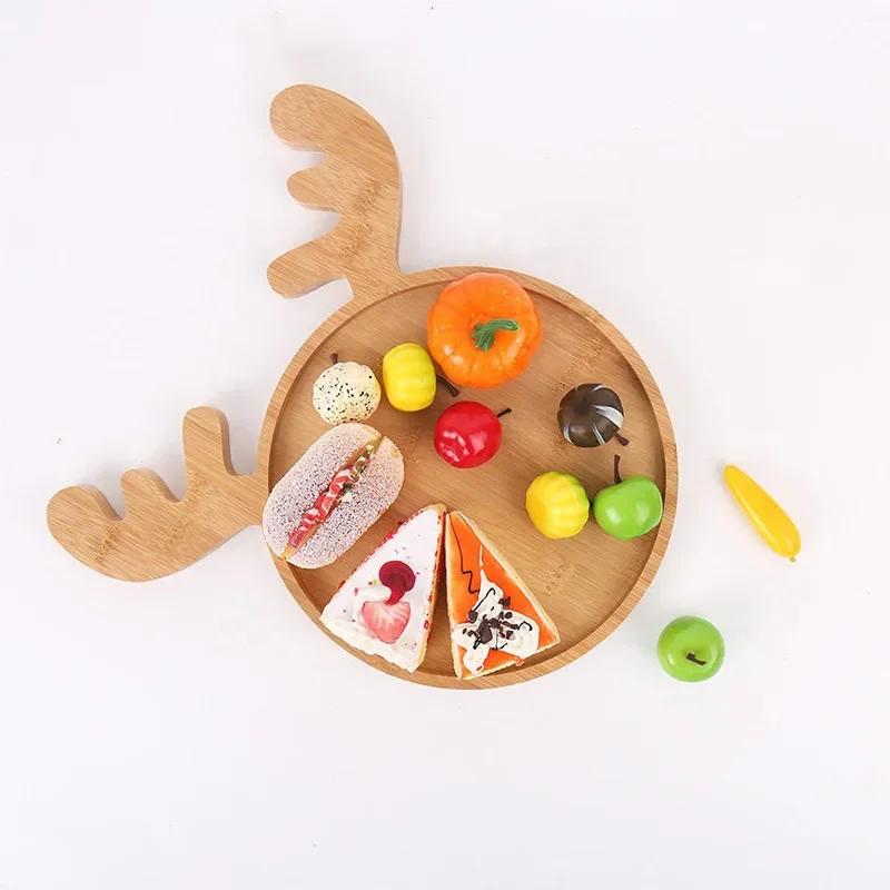 Santa Claus Shape Wooden Christmas Trays Solid Wood Cartoon Christmas Decoration Storage Tray Kitchen Snacks Plates Candy Decor