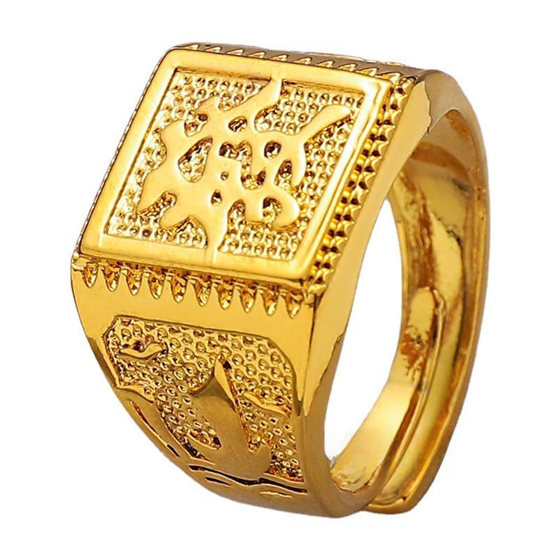 Lucky Stylish Square Wealth Mens Ring Adjustable Gold Plated Accessory Fashion