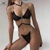 Women's Sexy Seamless Underwear Bra Thongs Metal Chain Lingerie Set Sexy Lace Translucent Bra Set