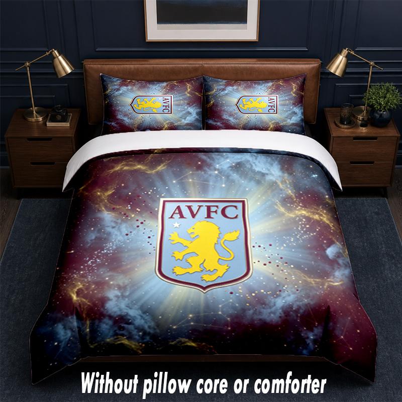 Aston Villa Football Design Bed Bedding Set 1 Duvet Cover + 2 Pillowcases Soft Breathable Household Bed Linens