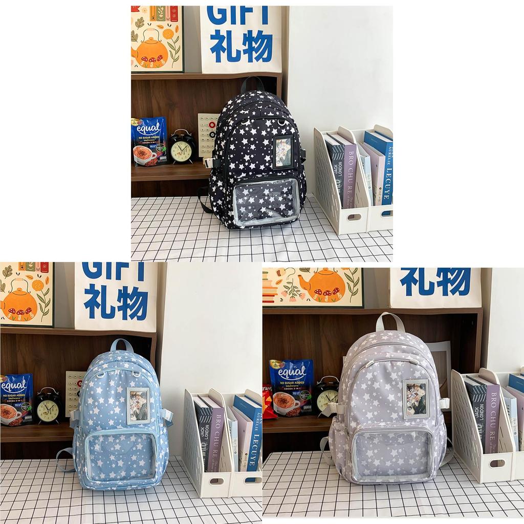 Star Pattern Nylon School Backpack With Padded Straps For Students