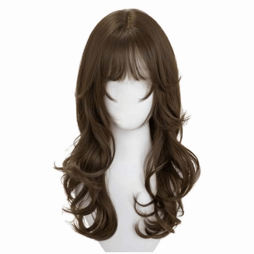 Parrucca Cosplay Stile Giapponese con Frangia Acconciatura Carina Lolita Stratificata Parrucche Capelli Lunghi Ricci Parrucca Festa