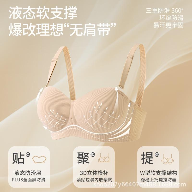 Summer Strapless Striped Underwear Light and Small Chest Gathering Underwear Comfortable No Steel Ring Soft Bra
