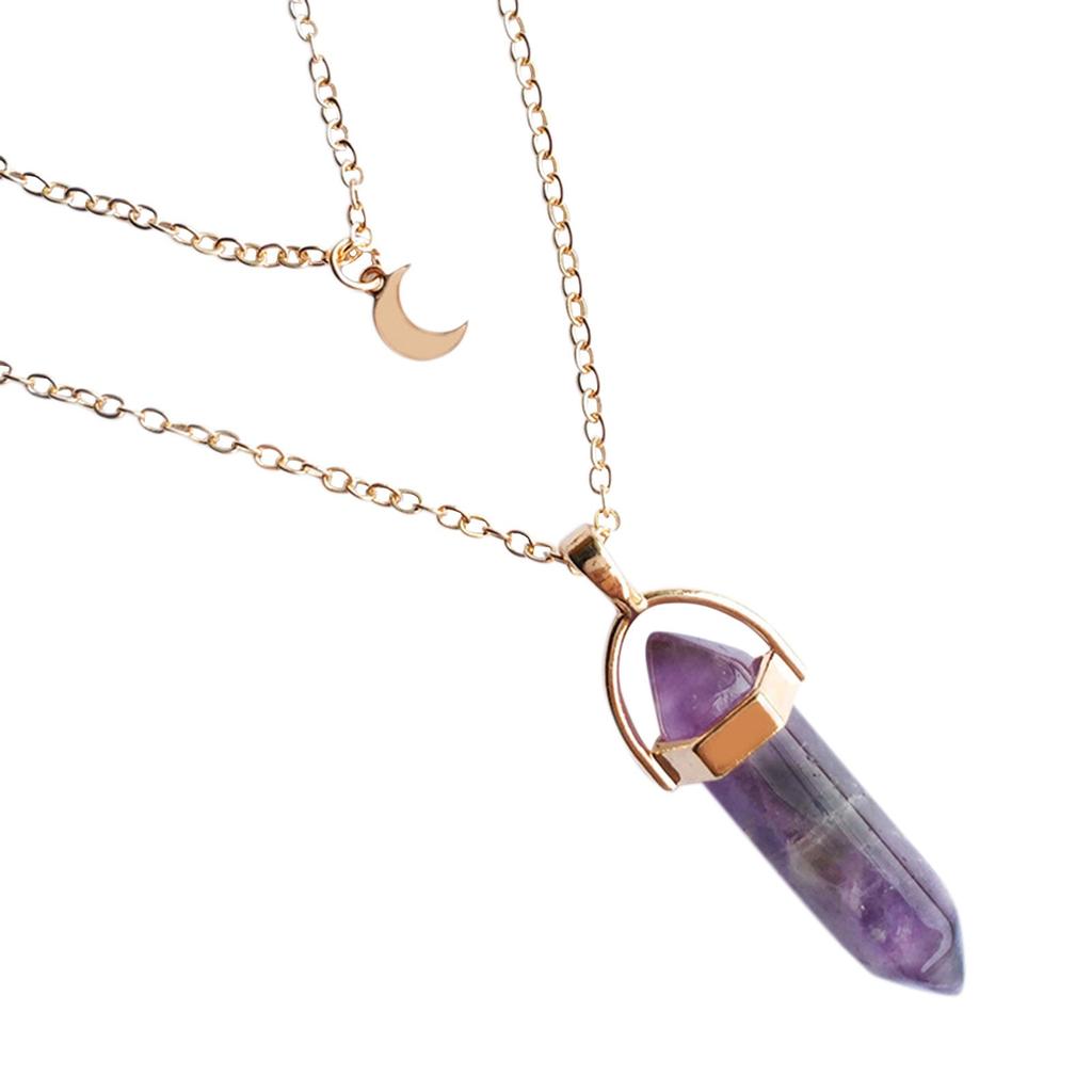 Multi Layered Necklace Hexagonal Bullet Gothic Natural Stone Moon Supernatural Pentagram Choker Pendant Women Gifts