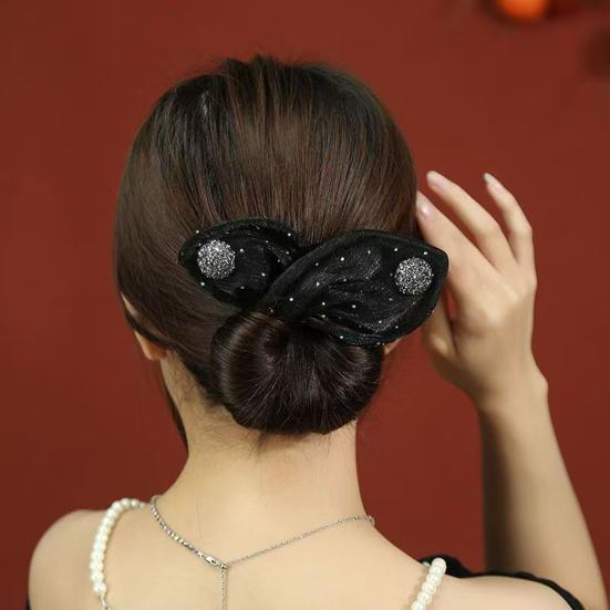 Hair Band Easy to Use French Spiral Hair Tie with 3D Mesh Yarn Flower Decor Wire Bun Maker Hair Accessories