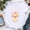 Kawaii Alpaca With Flowers And Coffee Print T Shirt Girls Summer Short Sleeve Tshirt Femme Fashion Tops Tee Shirt Female