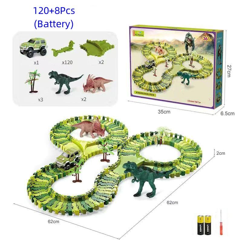 Dinosaur Race Track Set Rail Car Toys Assembly Bend Flex Racing Track Led Electronic Flash Light Car Toys for Children Years Gift