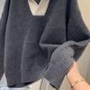 Winter Thick Contrasting Polo Collar Lazy Style Sweater Knit Top for Women