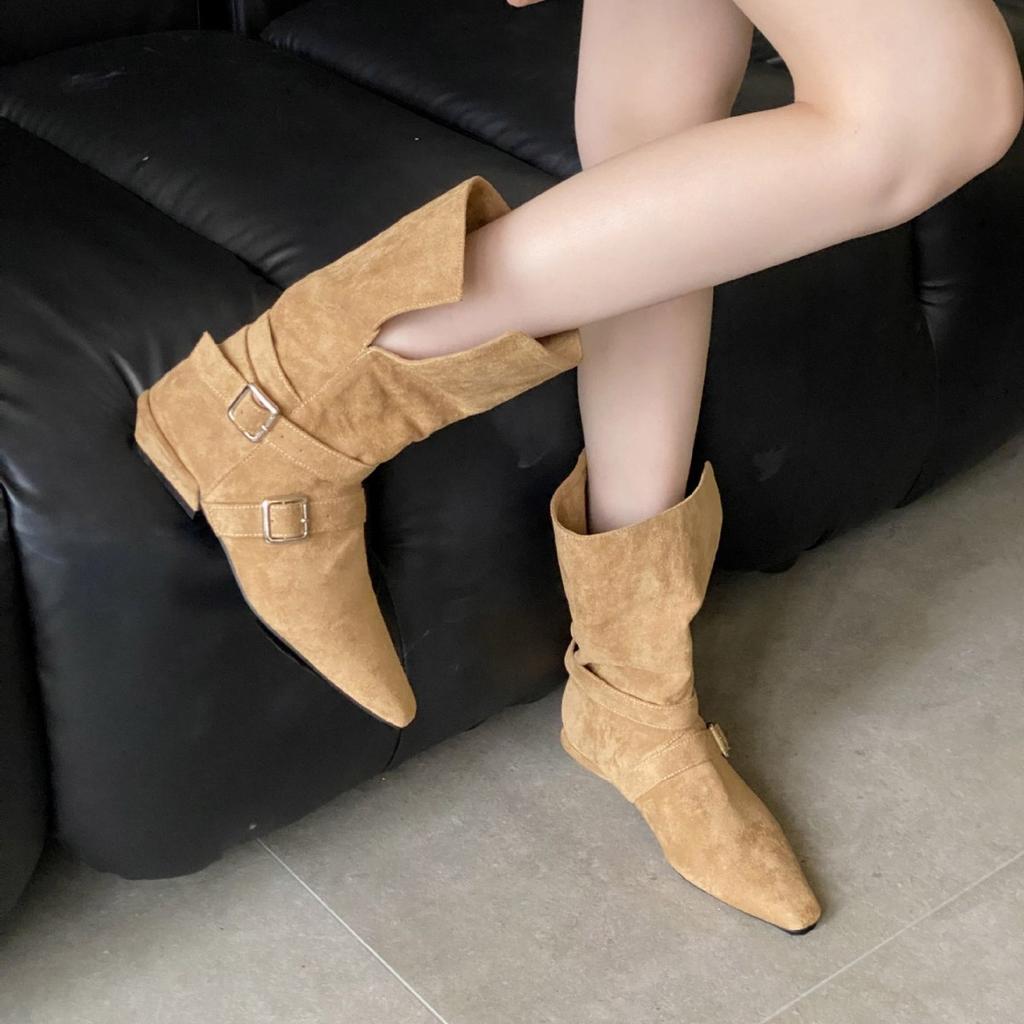 Autumn and Winter New Pointed Thick Heel Short Heel Temperament French Fashion Sexy Beautiful Women Short Boots