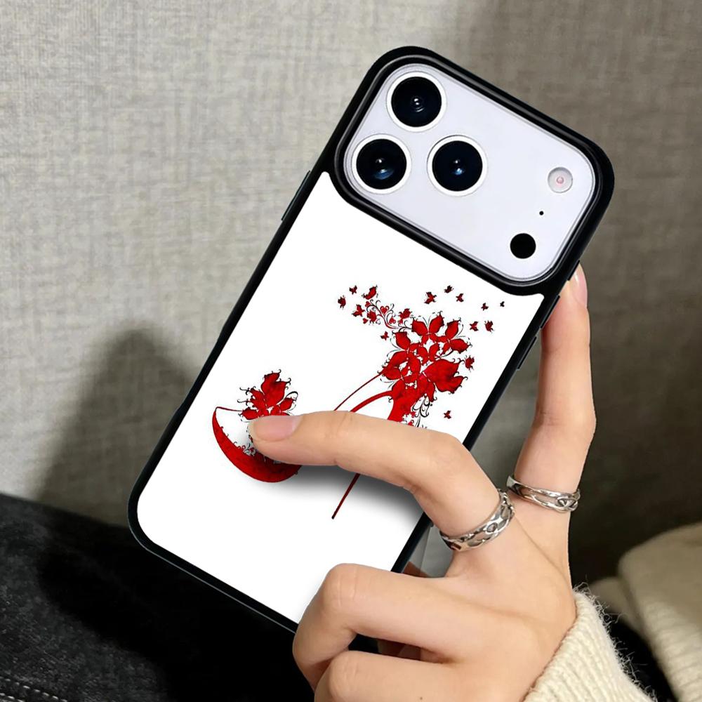 Capa Case for iPhone 17 Air 16 Pro Max 15 Plus 11 13 Mini 14 12 Back Phone Cover red high heel shoes Cute