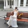Design Mesh Splicing Suspender Dress Female Niche Temperament Waist Long Gentle Style White