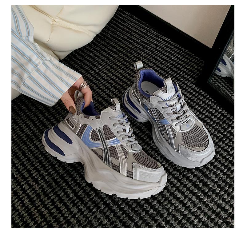 Soft leather platform dad shoes women's 2025 new summer breathable mesh casual sports shoes versatile running shoes women's shoes