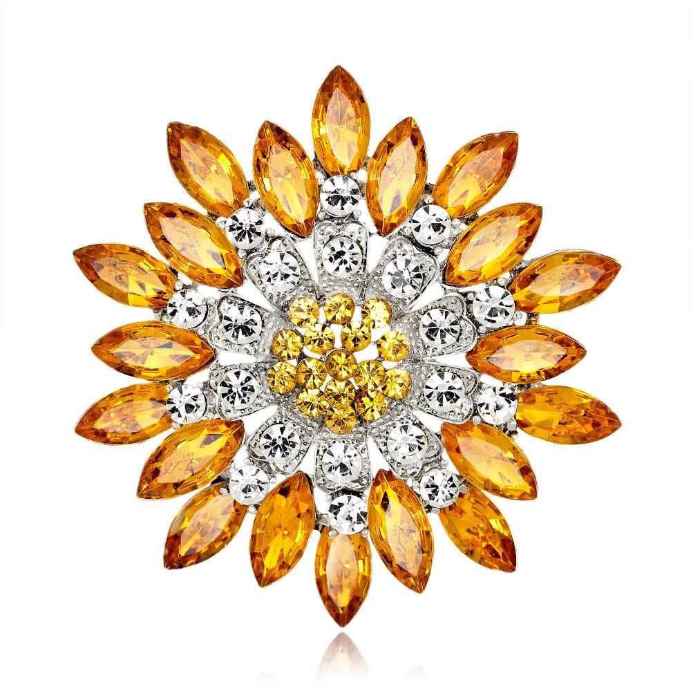 Elegante koreanische Blumenbrosche aus Legierung mit Kristallverzierungen für Damenbekleidung und Accessoires
