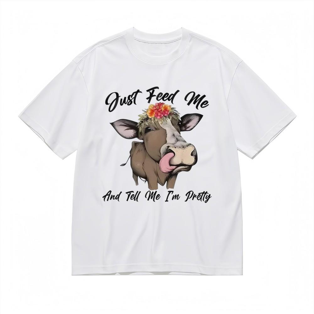 Women's Comfy Fashion All Season Classic T-Shirt Humor Cow Design Printed Tee