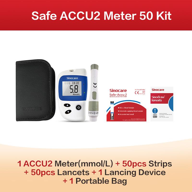 AWP1 Sinocare Safe Accu 2 Glucometer Kit Blood Sugar Meter Diabetes Sugar Test Machine Glucose Test Strips with Lancets