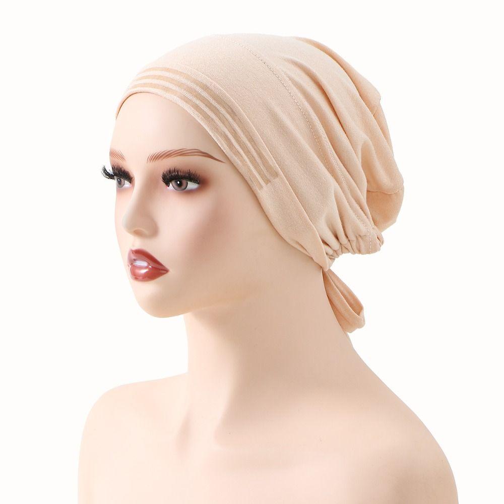 Solid Color Muslim Hijab Cap Stretch Material Inner Hijab Caps Elastic Turban Hat  Islamic Wear