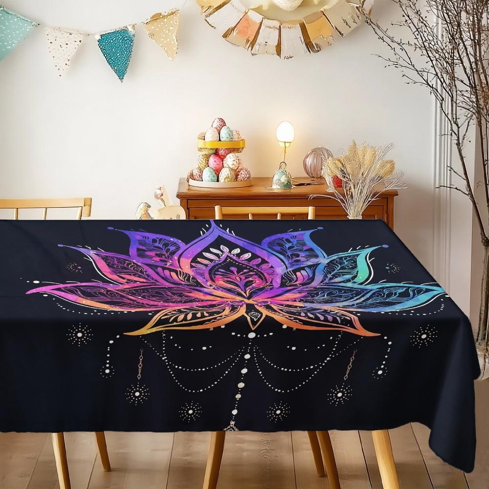 Boho Lotus Flower Rectangle Table Cloth for Table Decor Kitchen Dining Waterproof Reusable Tablecloth for Table Wedding Party