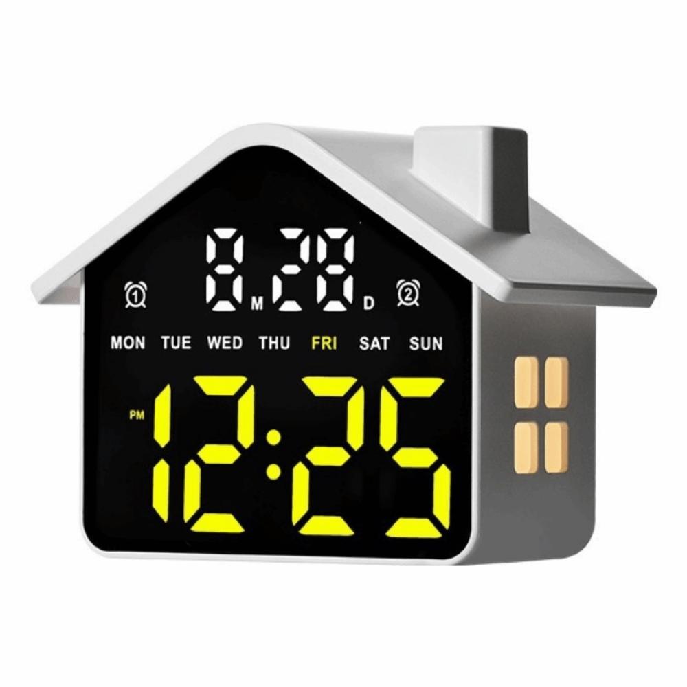 Night Light Electronic Clock House Shaped Digital Table Clock LED Alarm Clock  Table Clock white and yellow