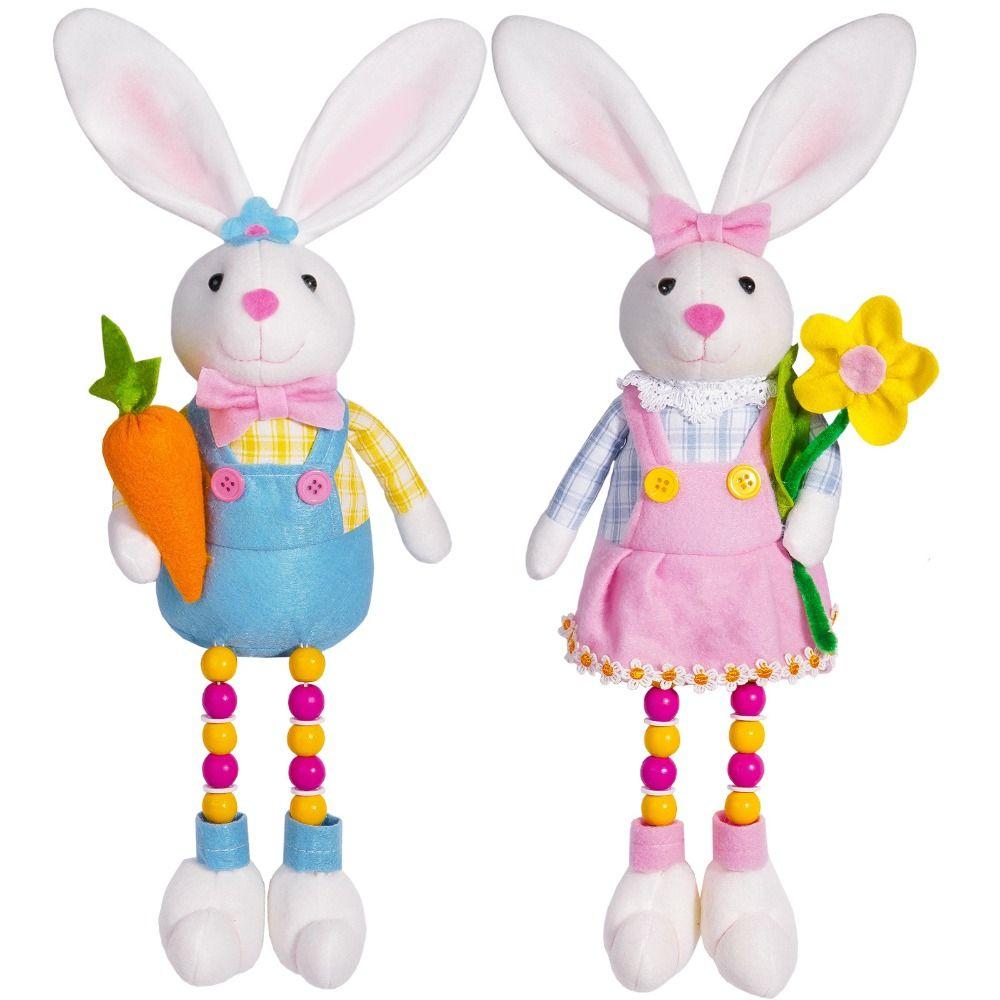 Cute Easter Bunny Sitting Doll Handmade Happy Easter Decoration  Holiday Festival Decor