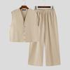 INCERUN Two Pieces Vintage Men Sleeveless Tops Long Pants Sets Outfits